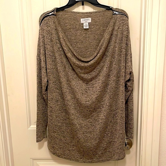 Carmen Marc Valvo Cowl Neck Sweater women’s sz 1X‎ Heathered Gray Exposed Zipper - Picture 1 of 9